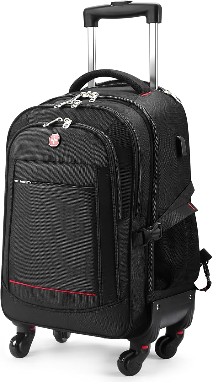 StarCloud 4-Wheel Checked Rolling Backpack 55L (24x15x9in): Extra-Large Roller Travel Laptop Backpack for Business, Water-Resistant Luggage, Backpack with Wheels for Travel and Commuting