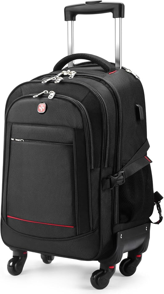 StarCloud 4-Wheel Checked Rolling Backpack 55L (24x15x9in): Extra-Large Roller Travel Laptop Backpack for Business, Water-Resistant Luggage, Backpack with Wheels for Travel and Commuting