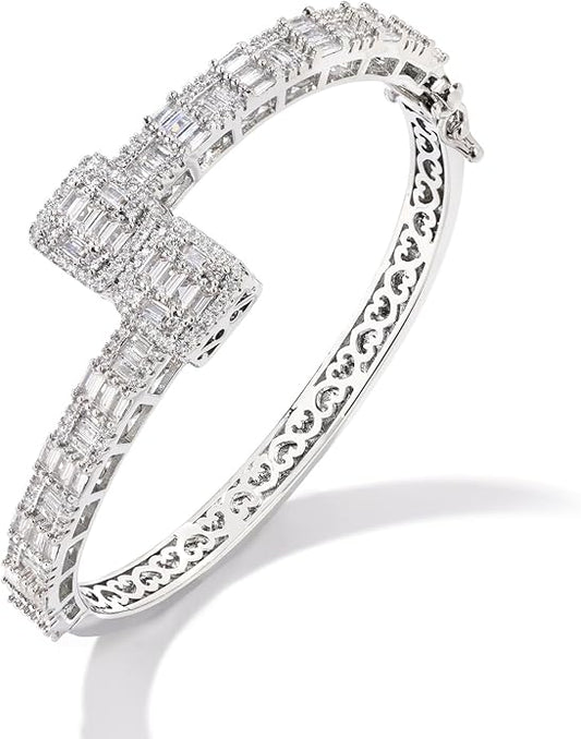 Lulu Mel Iced Out Baguette Diamond Bracelet Jewelry for Women, Hip Hop Mens 14k Gold Silver Plated Cubic Zirconia Bangle Bracelet, Men Heart Cuff Bracelet With Jewelry Box