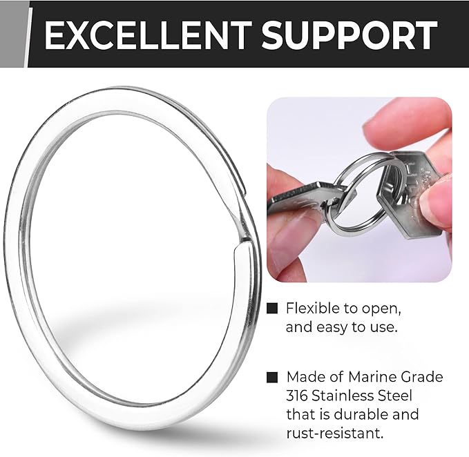 Crest 25 pcs Marine Grade Stainless Steel Split Ring for Keychains 1 inch 25mm SS316L Key Rings for Car Keys
