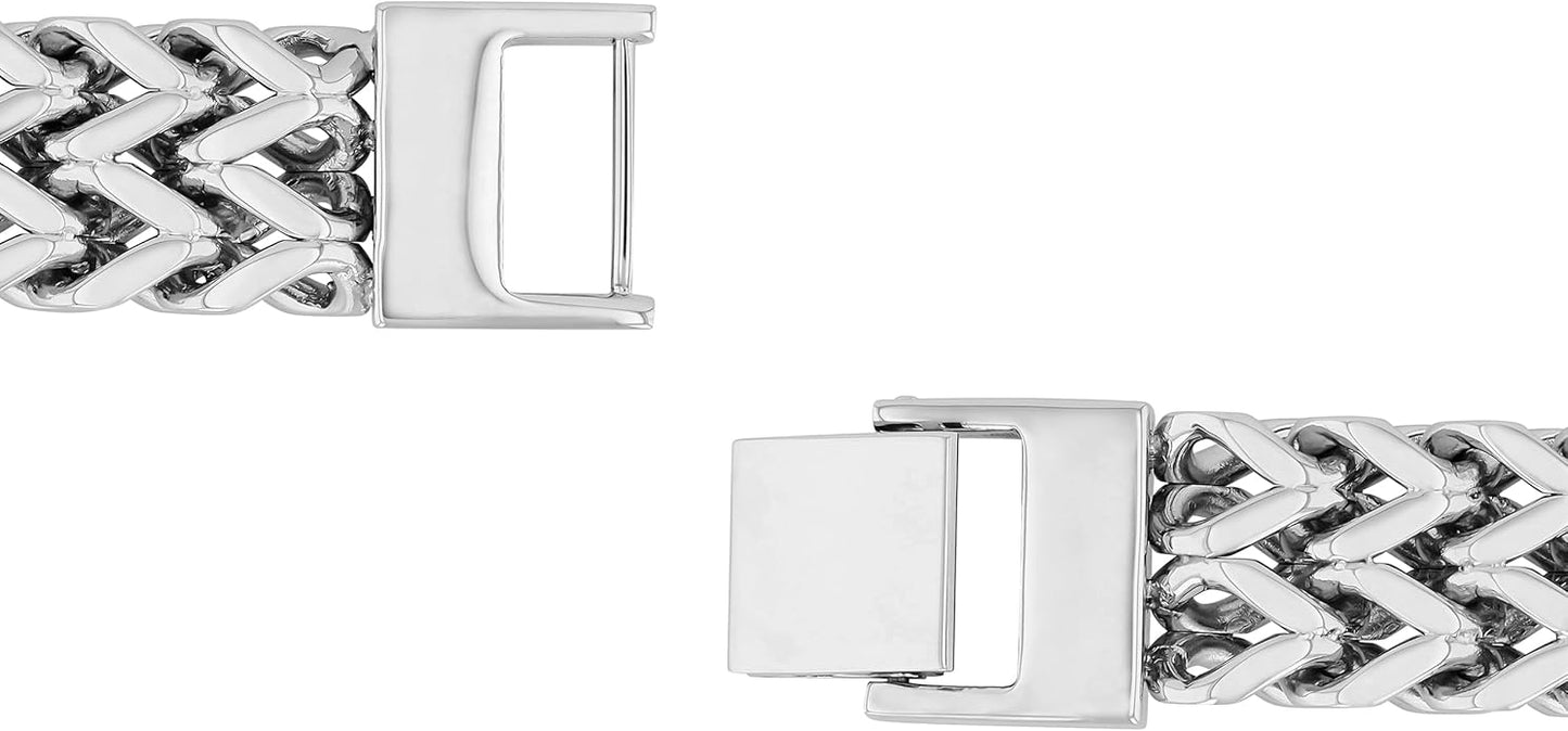 Men's Stainless Steel Double Franco Link Bracelet with Secure Fold Over Clasp - Durable & Stylish