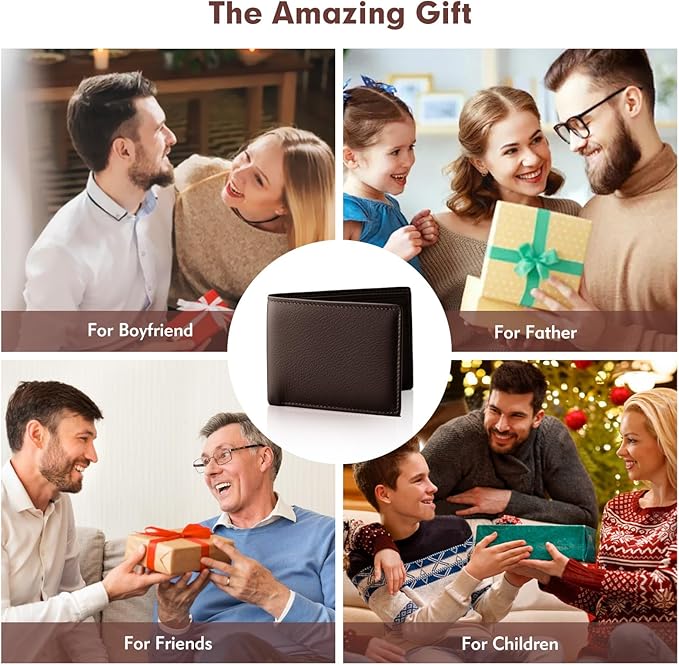 luseyfj Mens Slim Bifold Wallet with ID Clear Window & 6 Credit Card Slots, Minimalist Handmade Bifold Wallets for Men, Thin Card Credit Holder Wallet for Men - Slim & Stylish (Coffee)