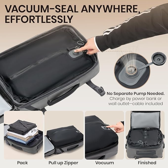 Fanwoli Rolling Vacuum Backpack Travel with One-Button Compression, Expandable Carry-On Suitcase Luggage, Approved TSA Lock & Water-Proof Laptop Compartment for Outdoor/Family/Business Trips