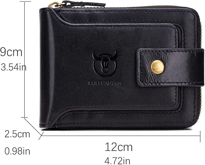 LUKZIJAES Genuine Leather Wallet for Men RFID Blocking Large Capacity Card Case with Zipper ID Window Coin Pocket (#2-Black)