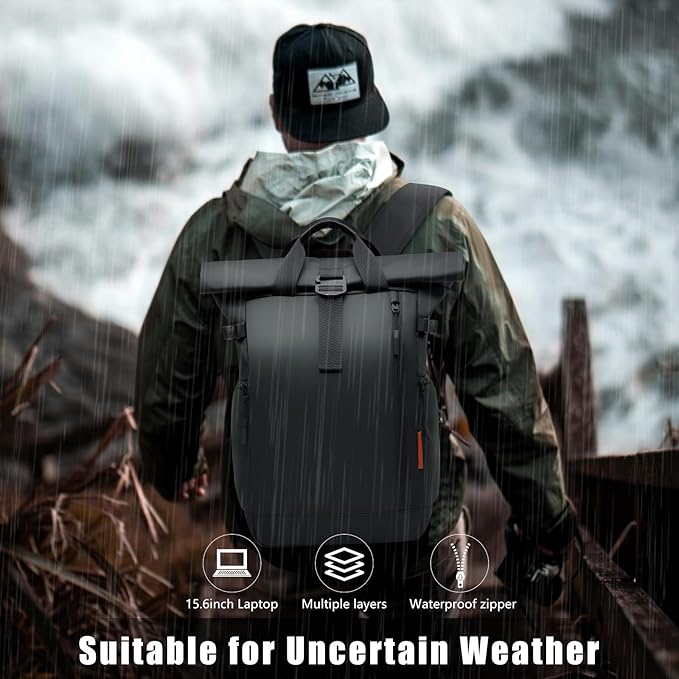 Roll Top Travel Backpack for Men and Women 15.6 Inch 20-25L Expandable Water-Resistant Commuter Casual Daypack Laptop Backpack for Work Business College