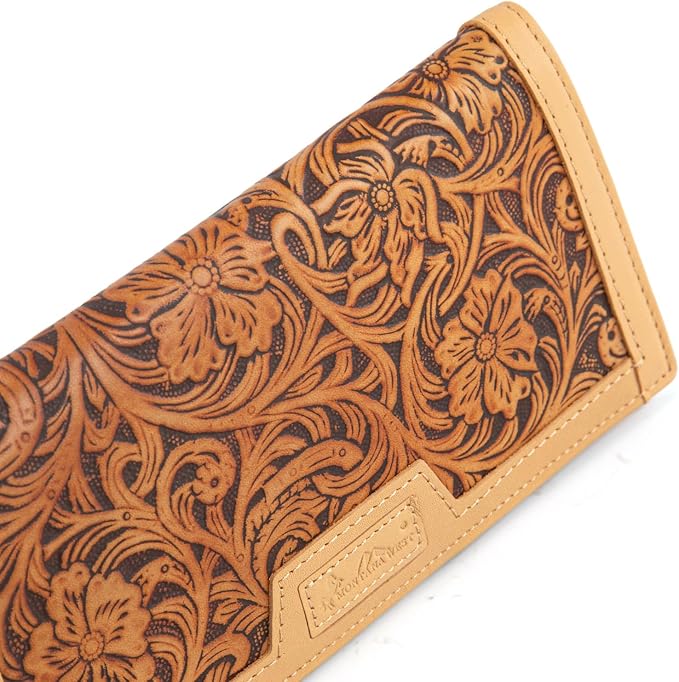 Montana West Wallet for Men Western Tooling Floral Leather Wallet Large Capacity Mens Slim Bifold Wallets with ID Window