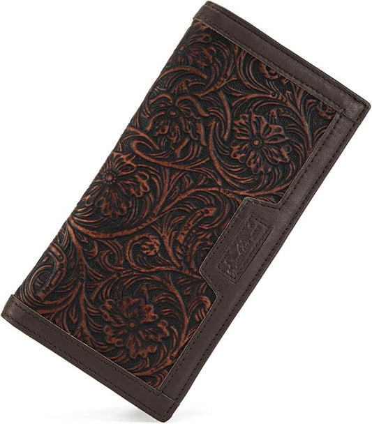 Montana West Wallet for Men Western Tooling Floral Leather Wallet Large Capacity Mens Slim Bifold Wallets with ID Window