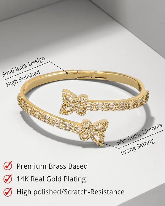 Lulu Mel Iced Out Baguette Diamond Bracelet Jewelry for Women, Hip Hop Mens 14k Gold Silver Plated Cubic Zirconia Bangle Bracelet, Men Heart Cuff Bracelet With Jewelry Box