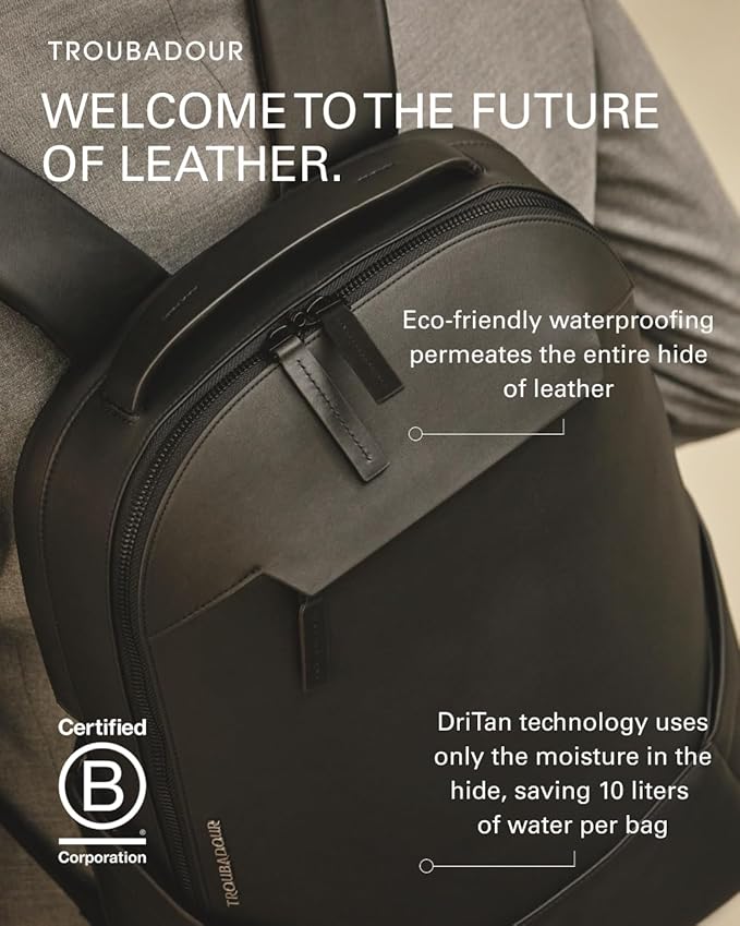 Troubadour Apex Leather Backpack - Innovative Waterproof Leather Laptop Backpack Fits Up to 16" - Ergonomic Design for Ultimate Comfort and Function - 5-Year Guarantee