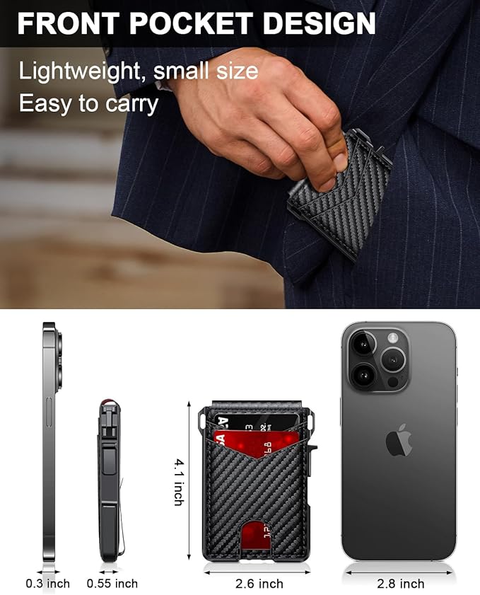 Wallet for Men, Mens Minimalist Wallet 9-13 Cards, Slim Compact Wallet with Money Clip & ID Window, RFID Blocking Smart Pop Up Card Wallet, Metal Aluminum Credit Card Holder Bifold Wallet