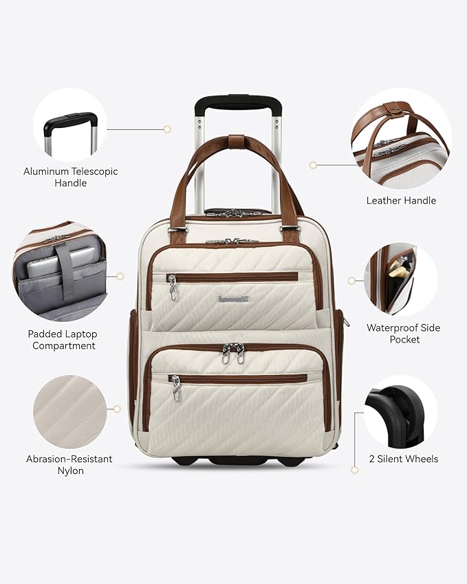 LUGGEX Underseat Carry On Luggage with Wheels, Stylish Lightweight Under Seat Luggage, Soft Sided Personal Item Suitcase for Short Trip (Cream White, 16 Inch)