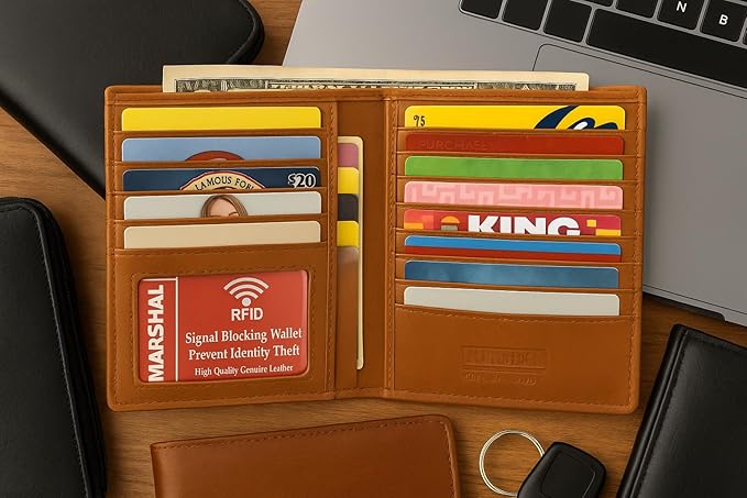 RFID Blocking Bifold Hipster Credit Card Wallet Premium Lambskin Leather (Tan)