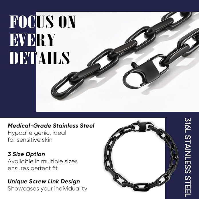 VNOX Link Chain Bracelets for Men - Cool Mens Bracelets Diamond-Cut Paperclip Solid Chain Bracelet Chunky Stainless Steel Jewelry Trendy Gifts