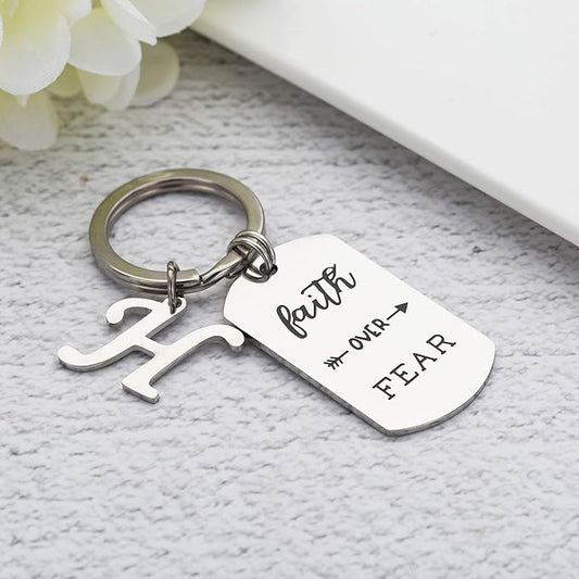 Inspirational Faith Over Fear Initial Keychain Gift