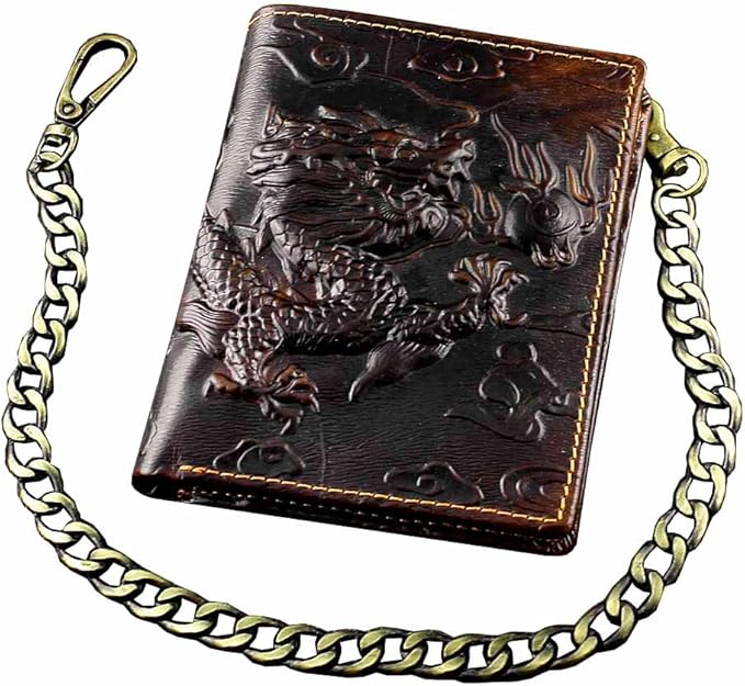 Vintage Dragon Mens Wallet Slim Card Money Purse Wi/Safe Chain