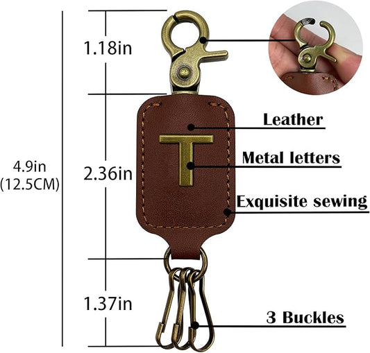 XGALBLA Initial Letter Brown Leather Alphabet Keychain with Easy Clasp, Key Car Bag Key Ring for Women & Men