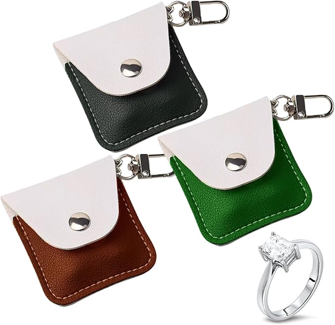 Leather Ring Holder Keychain for Gym, Portable Jewelry Travel Ring Keeper Case for Wedding ring and Necklaces