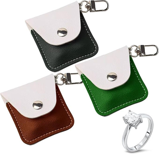 Leather Ring Holder Keychain for Gym, Portable Jewelry Travel Ring Keeper Case for Wedding ring and Necklaces