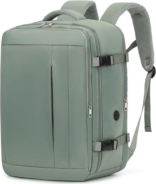 Large Travel Laptop Backpack, Carry on Backpack, 17.3 Inch Durable Business Work Sport Bag with USB Port, Water Resistant Rucksack Book Bag Gifts for Men Women, Green