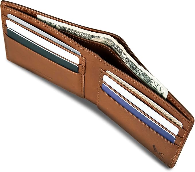 Eddie Bauer Men's Rugged Leather Bifold Wallet | Money Clip | RFID Protection | ID Window | Genuine Leather | EDC