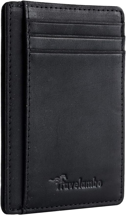 Travelambo Slim Wallet Front Pocket Minimalist Leather RFID Blocking Medium Size