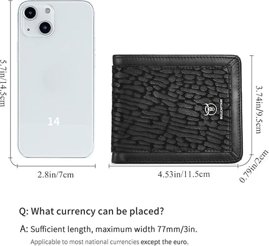 LUKZIJAES Mens Wallets Bifold Black Genuine Leather Wallet for Men RFID Blocking Slim Front Pocket Wallets with 2 ID Window (#13-Black)