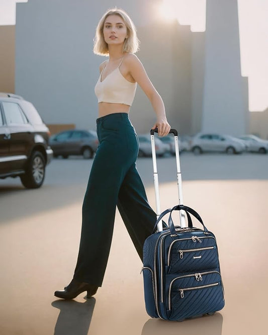 LUGGEX Underseat Carry On Luggage with Wheels, Stylish Lightweight Under Seat Luggage, Soft Sided Personal Item Suitcase for Short Trip (Blue, 16 Inch)