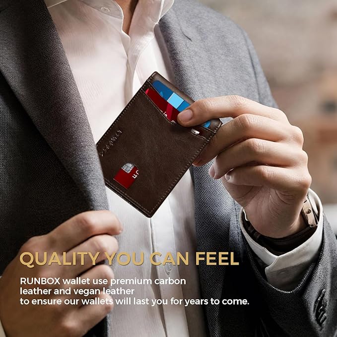 RUNBOX Wallet for Men Bifold RFID Blocking Wallets with 2 ID Window 14 Card Holders 1 cash pocket 1 Gift Box
