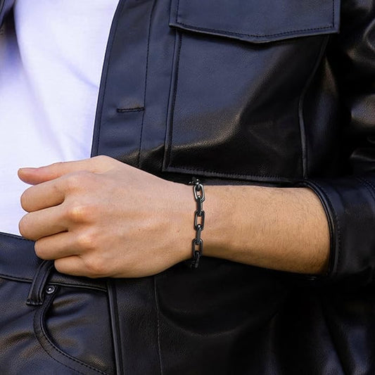 VNOX Link Chain Bracelets for Men - Cool Mens Bracelets Diamond-Cut Paperclip Solid Chain Bracelet Chunky Stainless Steel Jewelry Trendy Gifts