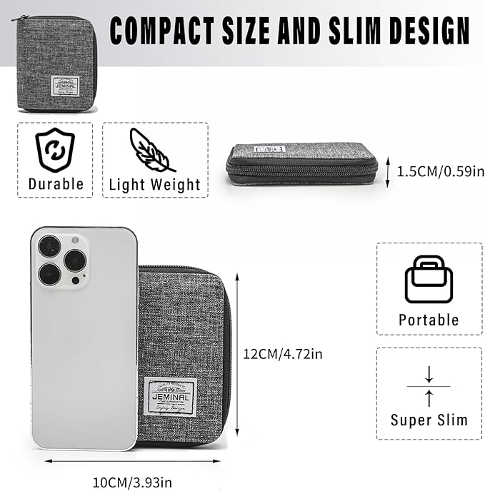 JEMINAL Zip Short Wallet for Men Women Travel Bifold Vertical Fabric Canvas Wallet with Card Case Women' Large Capacity Zip Wallet with Coin Purse Gifts for Men Him (Vertical-Grey)