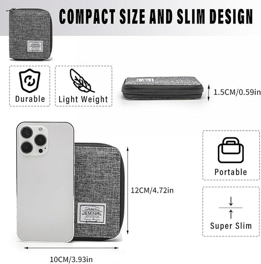 JEMINAL Zip Short Wallet for Men Women Travel Bifold Vertical Fabric Canvas Wallet with Card Case Women' Large Capacity Zip Wallet with Coin Purse Gifts for Men Him (Vertical-Grey)