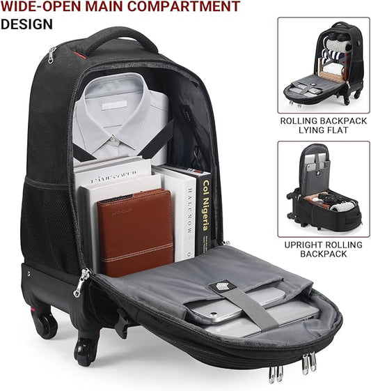 StarCloud 4-Wheel Checked Rolling Backpack 55L (24x15x9in): Extra-Large Roller Travel Laptop Backpack for Business, Water-Resistant Luggage, Backpack with Wheels for Travel and Commuting