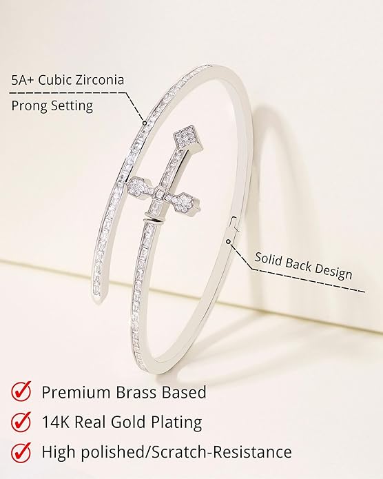 Lulu Mel Iced Out Baguette Diamond Bracelet Jewelry for Women, Hip Hop Mens 14k Gold Silver Plated Cubic Zirconia Bangle Bracelet, Men Heart Cuff Bracelet With Jewelry Box