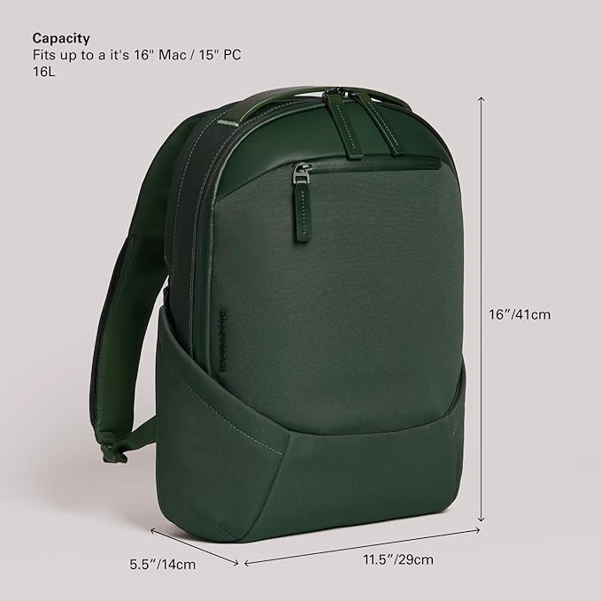 Troubadour Apex Compact Backpack 3.0 - Ultimate Work & Travel Laptop Backpack - 15" Padded Laptop Pocket - Waterproof, Lightweight, Spacious - Innovative Pockets - Made From Recycled Materials - Green