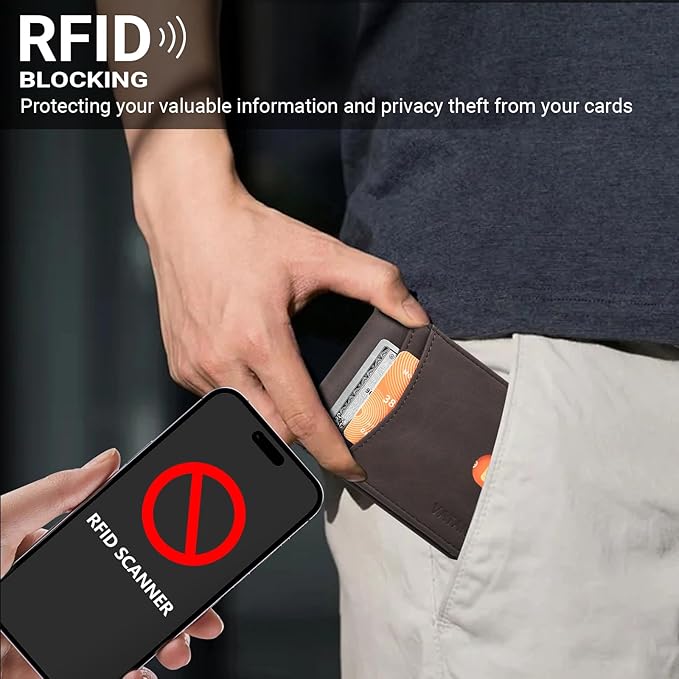 VATAN Wallet for Men, Mens Minimalist Wallet Credit Card Holder, Slim Leather Rfid 2 ID Window Large Capacity With Gift Box (Crazy Horse Deep Brown)