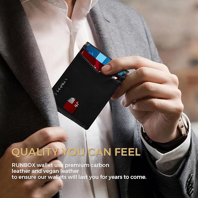 RUNBOX Wallet for Men Bifold RFID Blocking Wallets with 2 ID Window 14 Card Holders 1 cash pocket 1 Gift Box