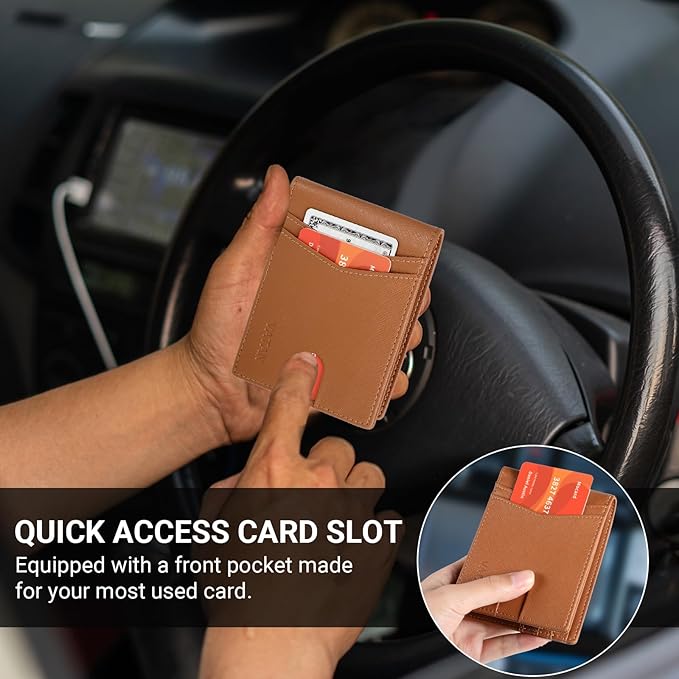 VATAN Wallet for Men, Mens Minimalist Wallet Credit Card Holder, Slim Leather Rfid 2 ID Window Large Capacity With Gift Box (Cross Grain Brown)