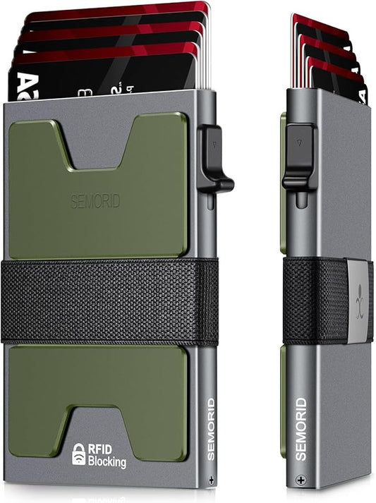 Slim Aluminum Card Holder Wallet for Men, Durable Expandable Backplate, RFID Blocking Minimalist Metal Pop Up Wallet, Holds 12+ Cards Plus Cash