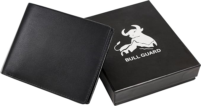 BULL GUARD Mens RFID Blocking Bifold Wallet Soft Leather Black Western Secure and Durable Extra Capacity Billfold with Credit Cards Slots Flip Up ID