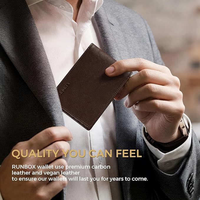 RUNBOX Wallet for Men Bifold RFID Blocking Wallets with 2 ID Window 14 Card Holders 1 cash pocket 1 Gift Box