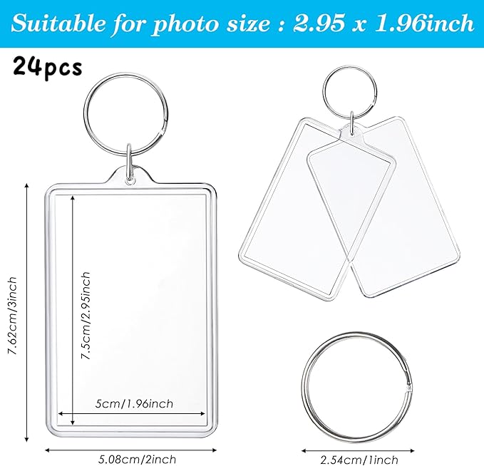 24 Pcs Photo Keychain (2 x 3inch) Transparent Picture Keychain, Acrylic Photo Insert Keychain Blank Photo Insert Keyring DIY Personalize Favor Graduation Gift
