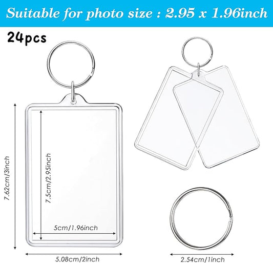 24 Pcs Photo Keychain (2 x 3inch) Transparent Picture Keychain, Acrylic Photo Insert Keychain Blank Photo Insert Keyring DIY Personalize Favor Graduation Gift