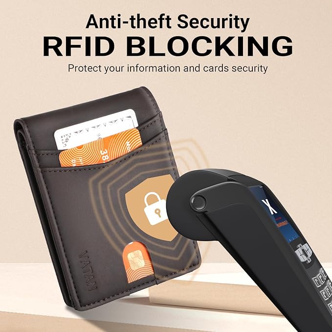 VATAN Wallet for Men, Mens Minimalist Wallet Credit Card Holder, Slim Leather Rfid 2 ID Window Large Capacity With Gift Box (Crazy Horse Deep Brown)