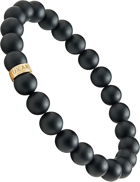 LUXAR Men’s Black Onyx Stone Bead Bracelets | Matte Black 8mm Stone | Minimalist, Designer Jewelry for Men