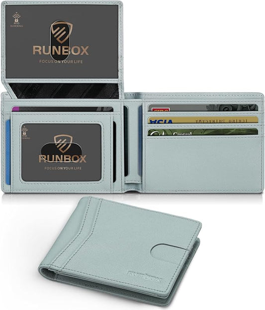 RUNBOX Wallet for Men Slim Rfid Leather 2 ID Window With Gift Box | Slim, Rfid, 2 ID Window, With Gift Box, Slim, Rfid
