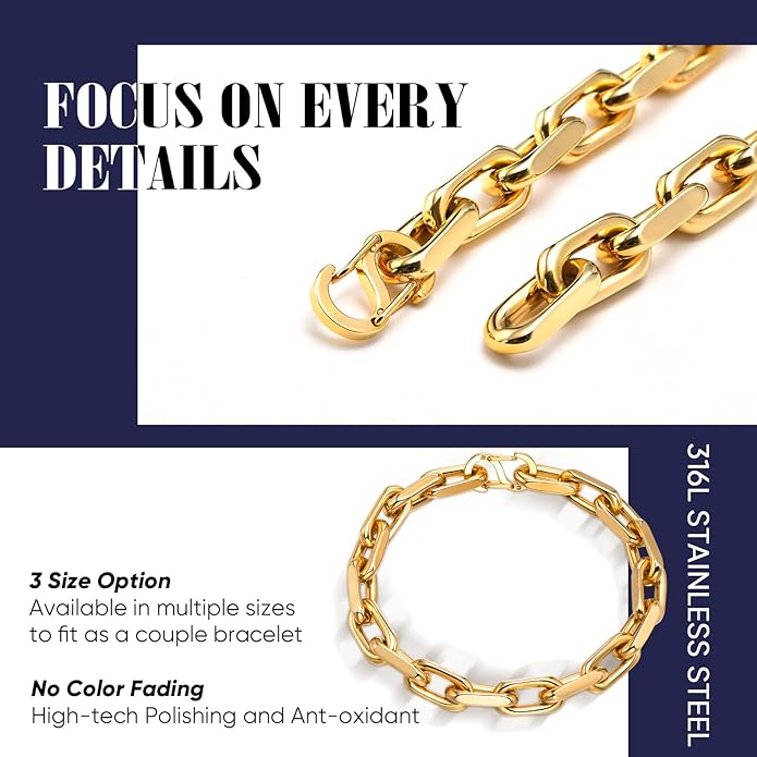 VNOX Link Chain Bracelets for Men - Cool Mens Bracelets Diamond-Cut Paperclip Solid Chain Bracelet Chunky Stainless Steel Jewelry Trendy Gifts