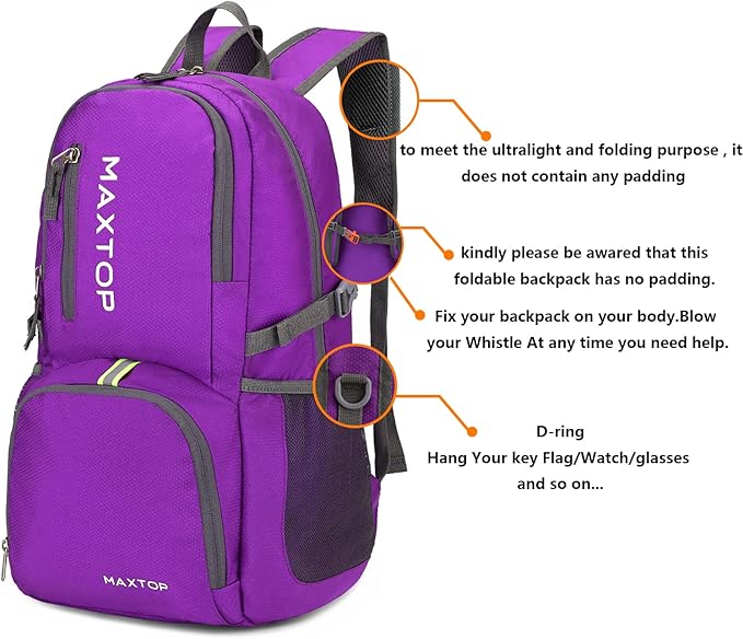 MAXTOP 40/50L Lightweight Packable Backpack for Hiking Traveling Camping Water Resistant Foldable Outdoor Travel Daypack