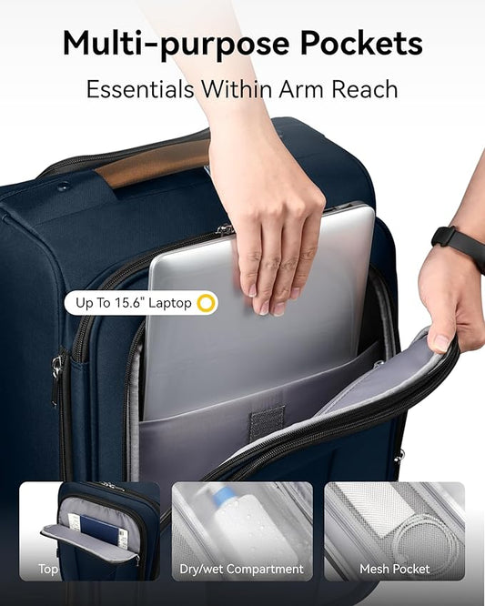 LUGGEX Carry On Luggage Suitcases with Spinner Wheels, 20 Inch Softside Expandable Rolling Suitcase for Travel, Business (Blue)