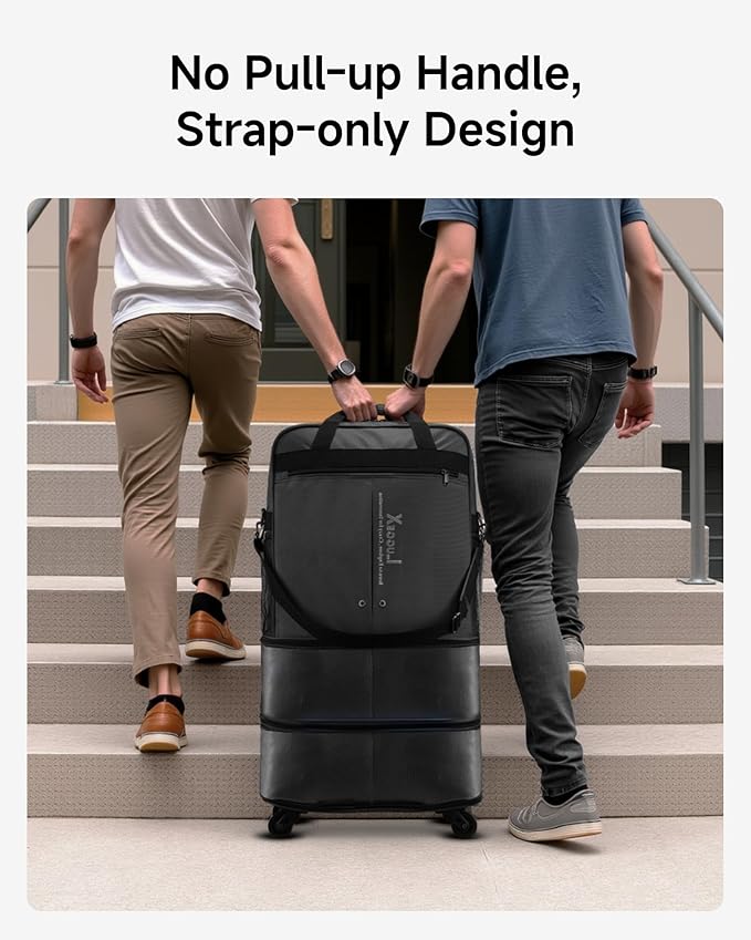 LUGGEX Suitcases with Wheels, Expandable Collapsible Luggage Rolling Travel Duffle Bag without Telescopic Handle, Foldable Large Weekender Bag for Men Women, Black