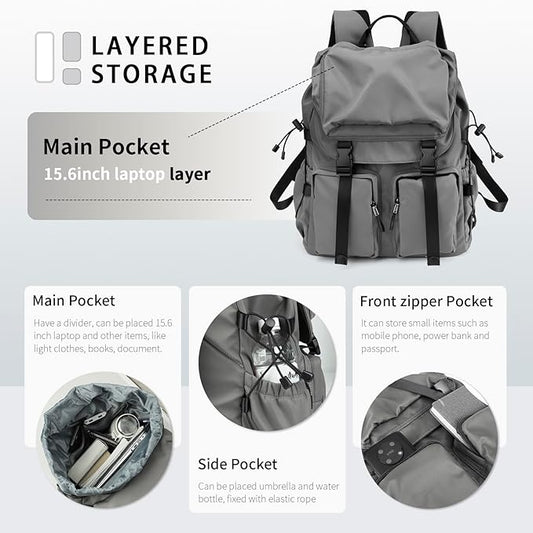 Laptop Backpack for Men, 30L Functional Stylish Vintage Backpack with Stretchy Side Pocket Design, Water Resistant College Work Commuter Travel Backpack Fits 15.6 Inch Tablet, Notebook